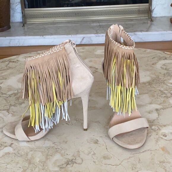 Aldo Leather Fringe Stiletto Bootie Sandals - Picture 2 of 11